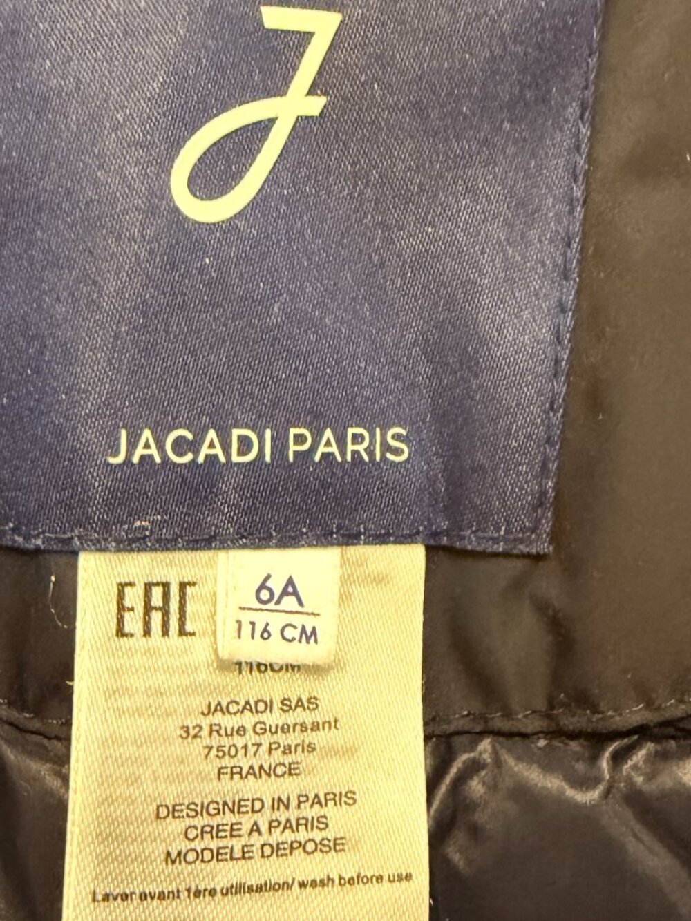 Jacadi Girls Navy Insulated Winter Coat Detachable Hood Size 6 - Picture 5 of 5